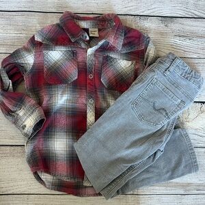 7 for All Mankind Corduroy Pants Jeans Boys Outfit Button Down Shirt Size 5 5T